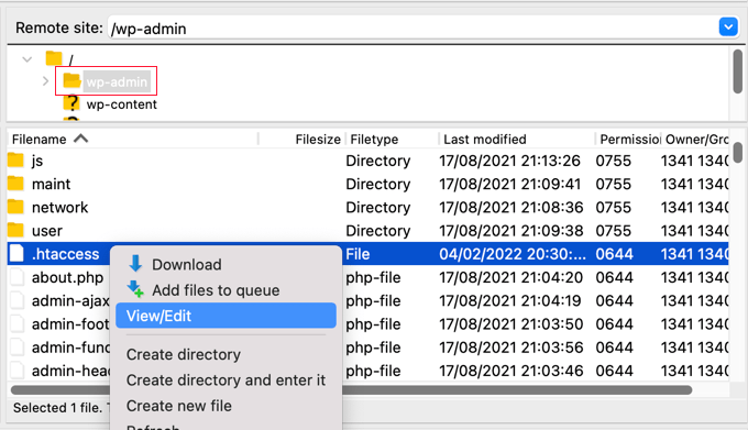 restrictadminftp Navigate to wp-admin and Locate .htaccess