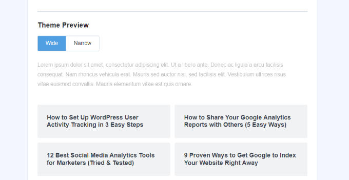 Theme preview in MonsterInsights popular posts Theme preview in popular posts