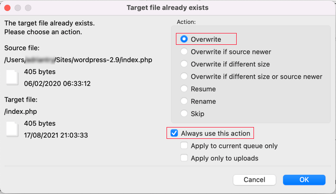 Overwriting Your Current WordPress Files Using FTP Overwriting Your Current WordPress Files Using FTP
