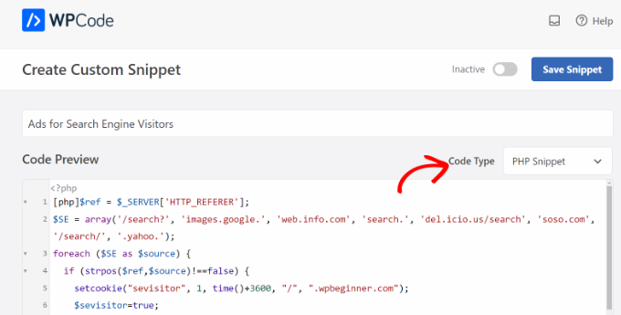 Enter custom code for search engine visitors Enter custom code for search engine visitors