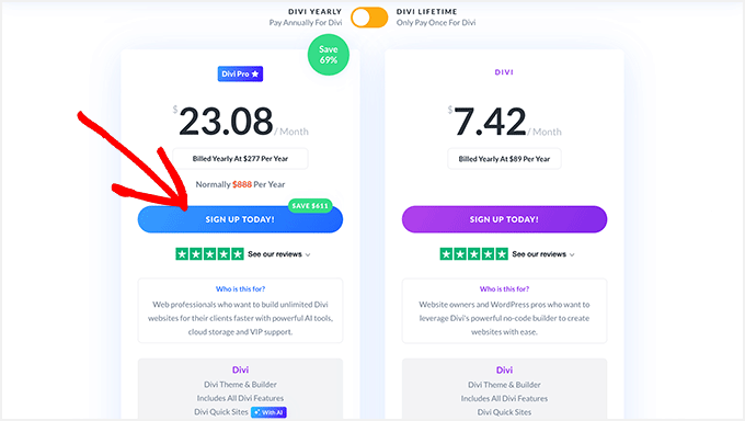 Get the Divi theme plus extras for either a yearly or lifetime fee Get the Divi theme plus extras for either a yearly or lifetime fee