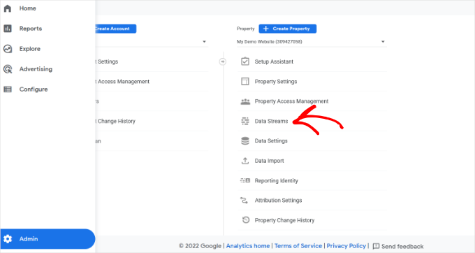 Go to admin and data stream settings Go to admin and data stream settings