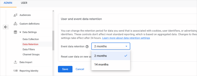 Change data retention settings Change data retention settings