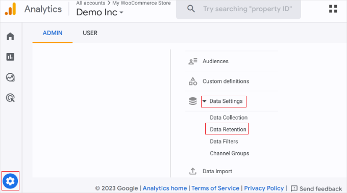 Open data retention settings Open data retention settings