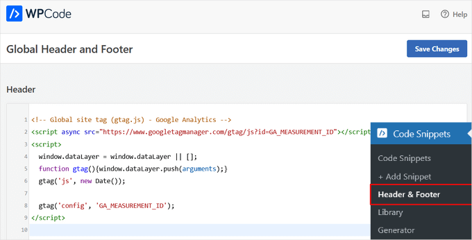 Enter tracking code in header using WPCode Enter tracking code in header using WPCode