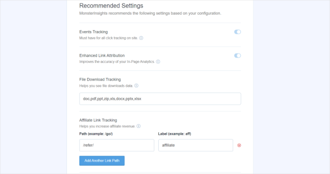 Recommended settings Recommended settings