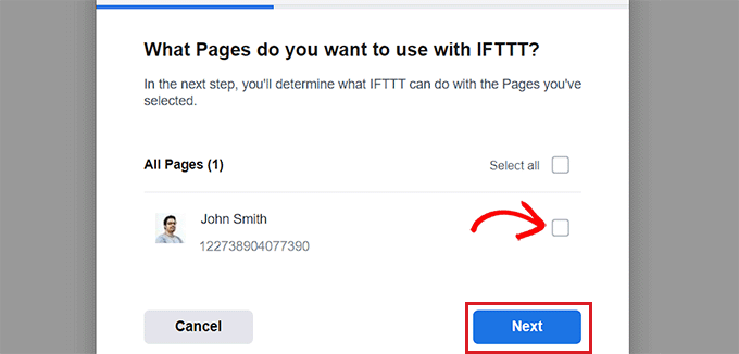 Choose the Facebook page you want to connect with IFTTT Choose the Facebook page you want to connect with IFTTT