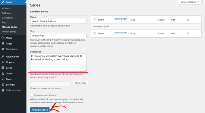 Add a New Series in WordPress Add a New Series in WordPress