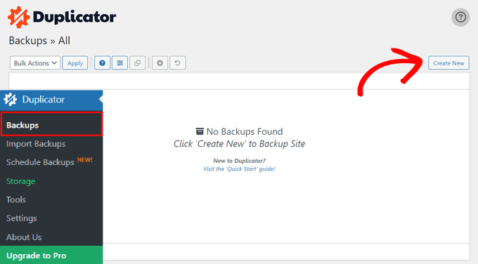 Create a new backup in Duplicator Create a new backup in Duplicator