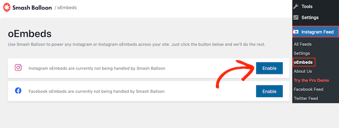 Enabling the Facebook and Instagram oEmbed feature Enabling the Facebook and Instagram oEmbed feature