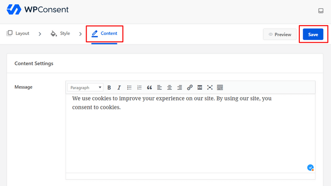 Edit the cookie popup message