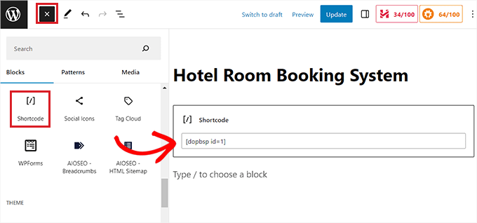 Add the shortcode for the booking system Add the shortcode for the booking system