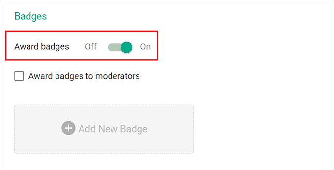 Toggle the award badges option to On Toggle the award badges option to On