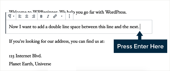 Adding double line spacing in WordPress Adding double line spacing in WordPress