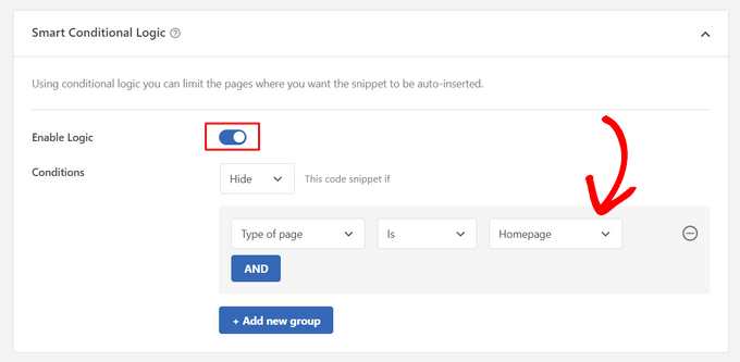 Use WPCode Conditional to limit pages where the ad appears Logic to Use WPCode Conditional to limit pages where the ad appears Logic to
