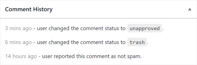 Reviewing the history of a WordPress comment Reviewing the history of a WordPress comment