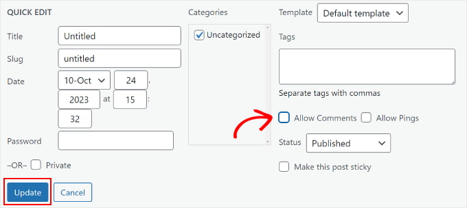 Disabling comments using the WordPress Quick Edit function Disabling comments using the WordPress Quick Edit function