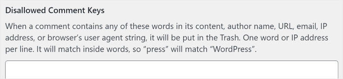 WordPress Disallowed Comment Keys settings WordPress Disallowed Comment Keys settings