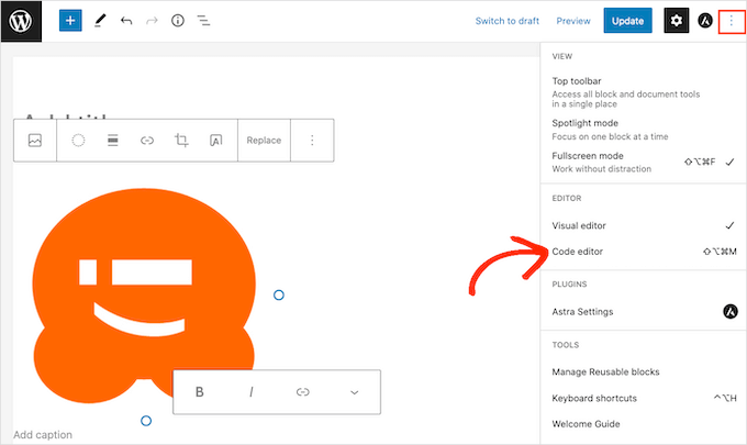 paste-code-page-slug-body-class The code editor menu item in WordPress