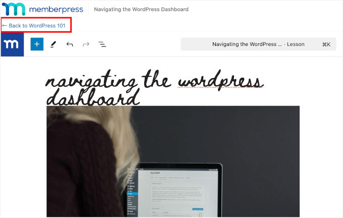 Back to the course editor