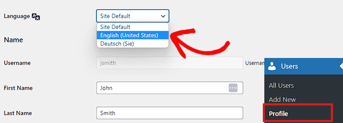 Switch admin language to English using default settings Switch admin language to English using default settings