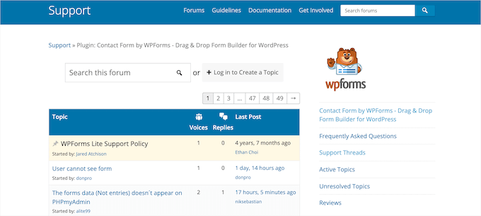 WPForms support forum example WPForms support forum example