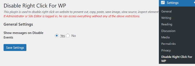 Disable right click in WP Disable right click in WP