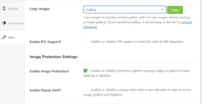 Enable image protection option