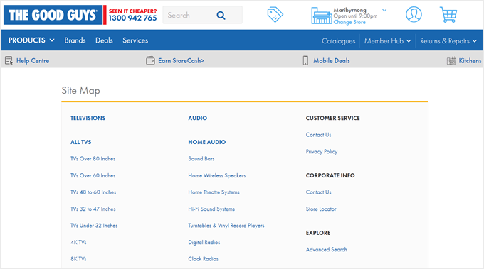 The Good Guys' sitemap example The Good Guys' sitemap example