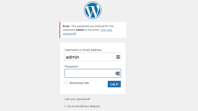 A password hint in the WordPress login error message A password hint in the WordPress login error message