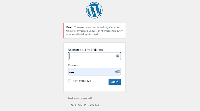 Login hint for username The login hint in WordPress login error messages