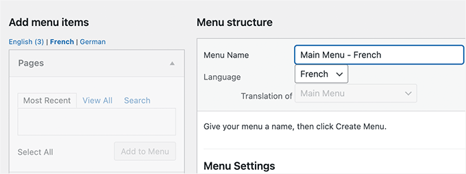 wpml-language-menus Translating menus