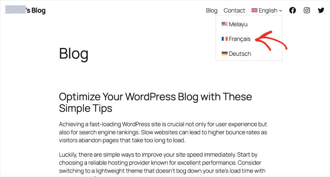 WPML navigation language switcher French