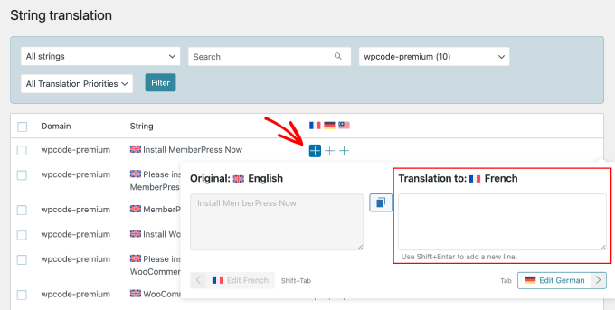 WPML String Translation example