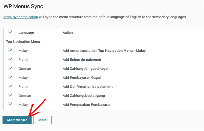 WPML sync menu