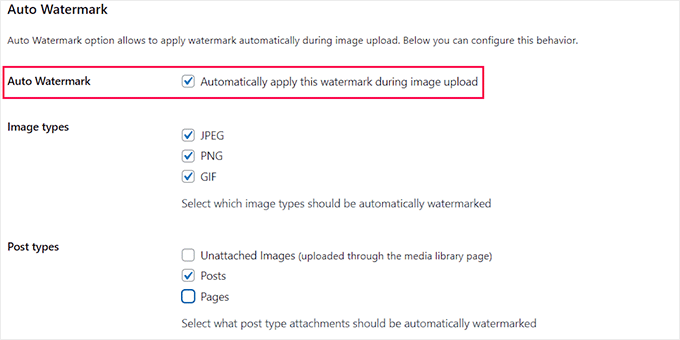 Check the box to enable automatic watermarking Check the box to enable automatic watermarking