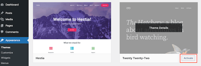 wordpress-activate-theme Activating a WordPress theme