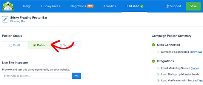 Publish floating footer bar Publish floating footer bar