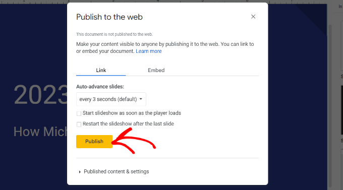 Change slideshow settings and publish your presentation Edit slide sharing settings