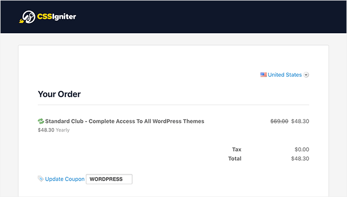 cssigniterpay Checking out your CSSIgniter order with the discount code in place