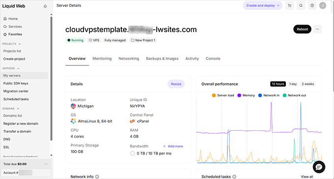 Liquid Web VPS control panel Liquid Web VPS control panel