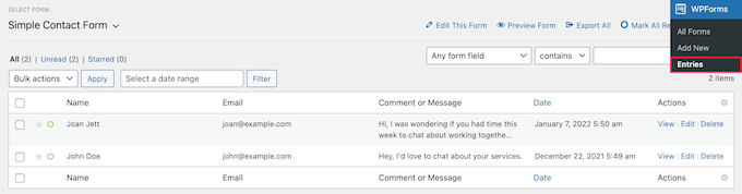 View form leads in WPForms View form leads in WPForms