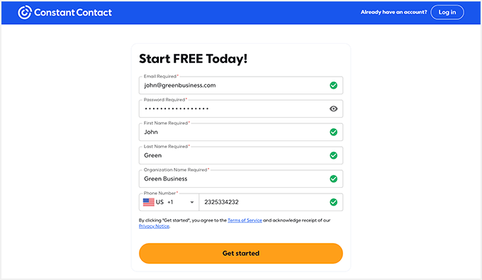 Enter an email address and a password for your Constant Contact account Enter an email address and a password for your Constant Contact account