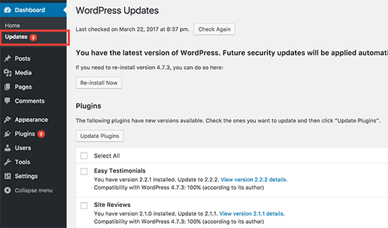 Updates page Updates page