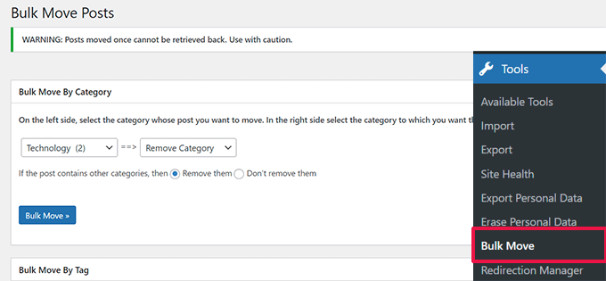 Bulk move posts to categories Bulk move posts to categories