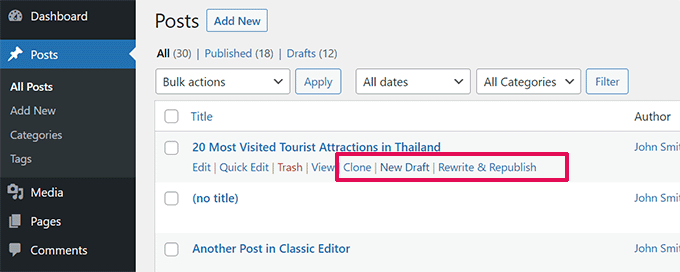 Clone a post Clone a post