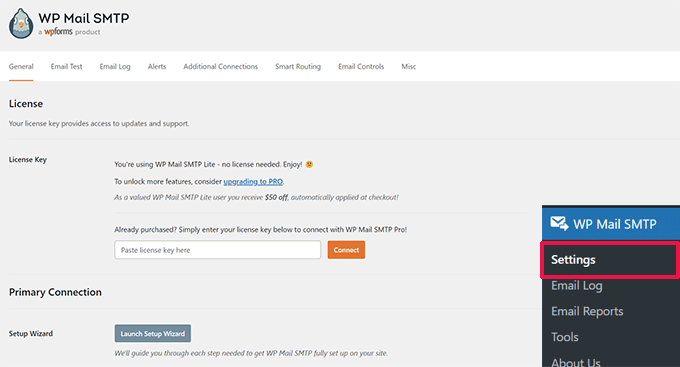 WP Mail SMTP settings WP Mail SMTP settings