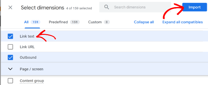 Select dimensions in the report Select dimensions in the report