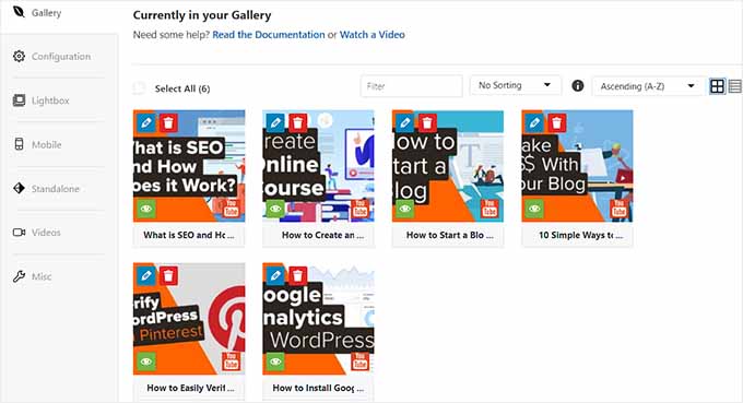 Edit video details by clicking the pencil icon on top of each thumbnail Edit video details by clicking the pencil icon on top of each thumbnail