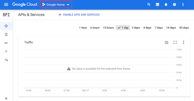 The Google Cloud dashboard The Google Cloud dashboard